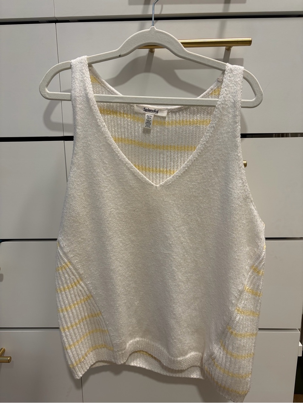 Splendid - White Knit Tank with Pale Yellow Stripes
